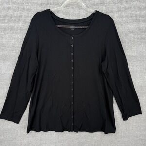 EILEEN FISHER Black Long Sleeve Button Front Knit Top Women's Sz‎ L Minimalist